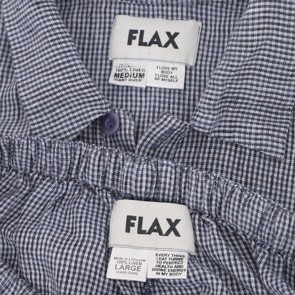 FLAX 2 Piece 100% Linen Navy Gingham Button Up Top (M) & Pull-On Maxi Skirt (L) - Picture 8 of 8